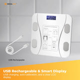 Bluetooth Smart Body Fat Scale White - Digital BMI Weight USB Recharge with App - Rear View