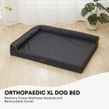Orthopaedic Dog Bed XL Grey - Memory Foam Mattress Waterproof Removable Cover - Front View