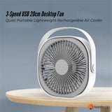 3-Speed USB 20cm Desktop Fan - Quiet Portable Lightweight Rechargeable Cooler