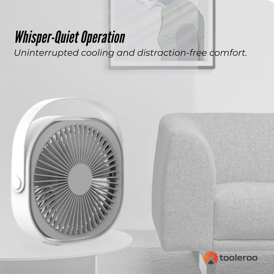 3-Speed USB 20cm Desktop Fan - Quiet Portable Lightweight Rechargeable Cooler