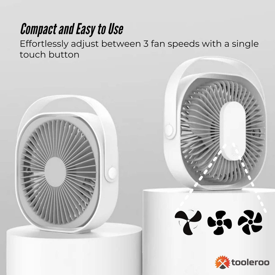 3-Speed USB 20cm Desktop Fan - Quiet Portable Lightweight Rechargeable Cooler