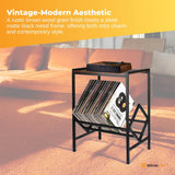 Social Hike Turntable Player Stand & Vinyl LP Record Album Storage - Black Metal - Low Angle