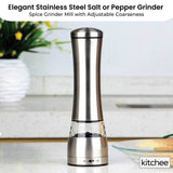 Kitchee Stainless Steel Salt Pepper Spice Grinder Mill - Adjustable Coarseness - Front View