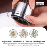Kitchee Stainless Steel Salt Pepper Spice Grinder Mill - Adjustable Coarseness - 45-Degree Angle