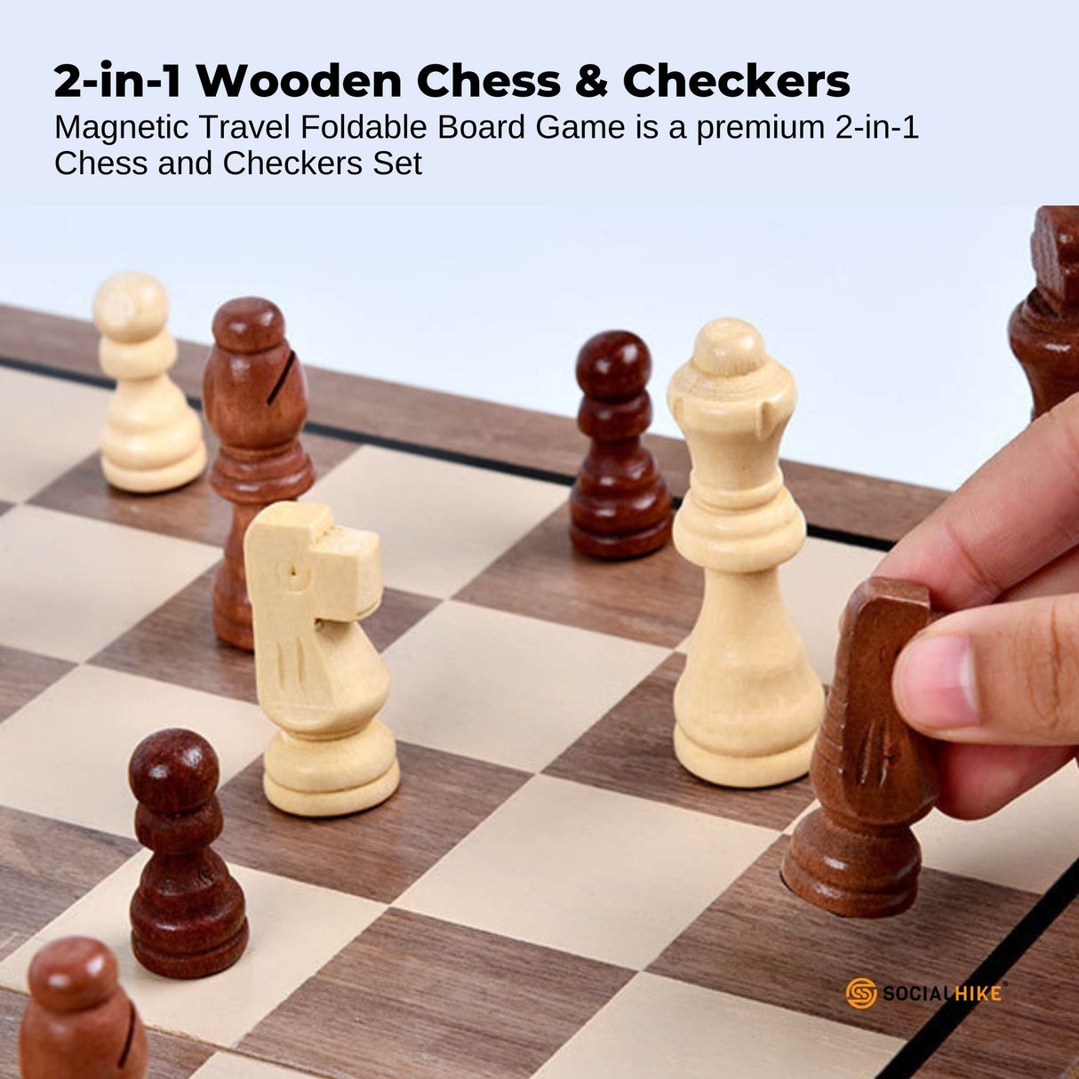 Social Hike Wooden Chess & Checkers 2 in 1 ??Magnetic Travel Foldable Board Game