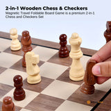 Social Hike Wooden Chess & Checkers 2 in 1 – Magnetic Travel Foldable Board Game - Front View