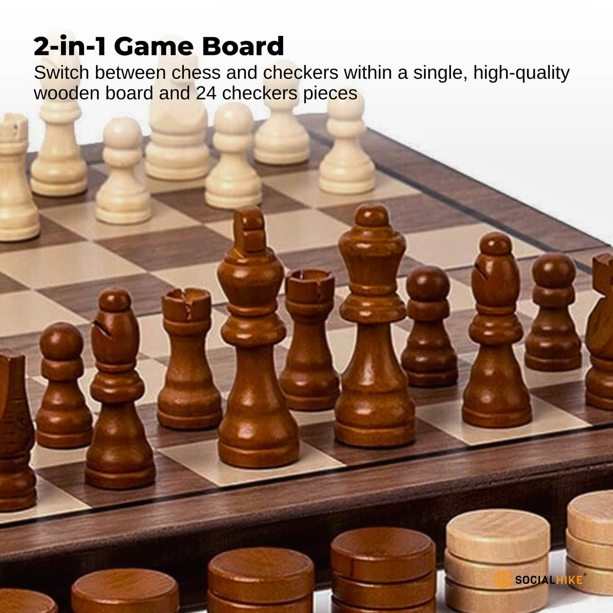 Social Hike Wooden Chess & Checkers 2 in 1 ??Magnetic Travel Foldable Board Game
