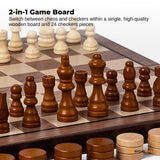 Social Hike Wooden Chess & Checkers 2 in 1 – Magnetic Travel Foldable Board Game - Top-Down View