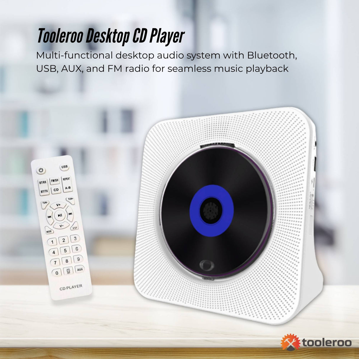 Tooleroo USB Rechargeable Desktop CD Player Speaker ??Bluetooth Portable White