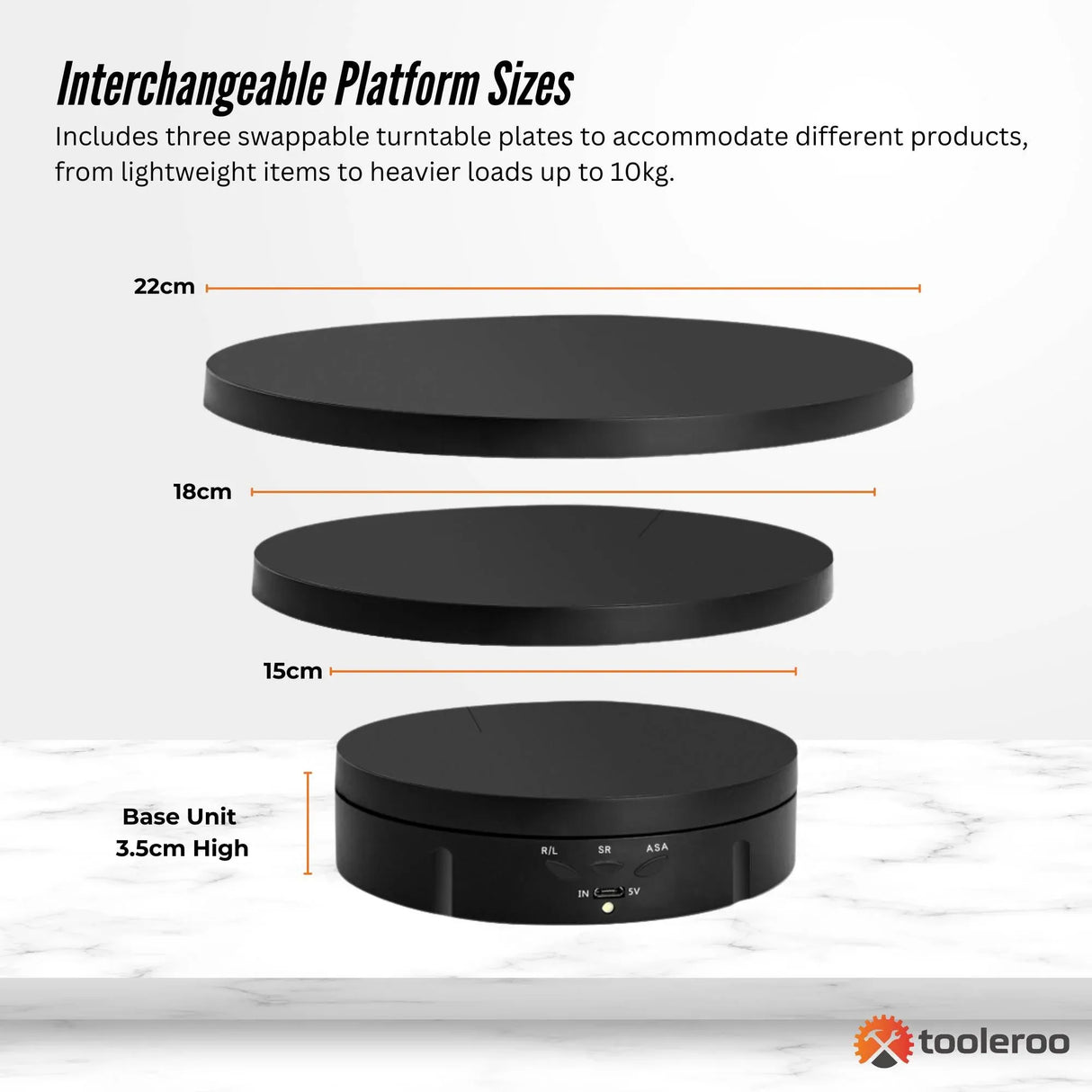 Tooleroo Electric 360 Rotating Product Display Stand for Merchandise Video Black
