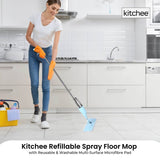 Kitchee Refillable Spray Floor Mop with Reusable & Washable Multi-Surface Microfibre Pad - Front View