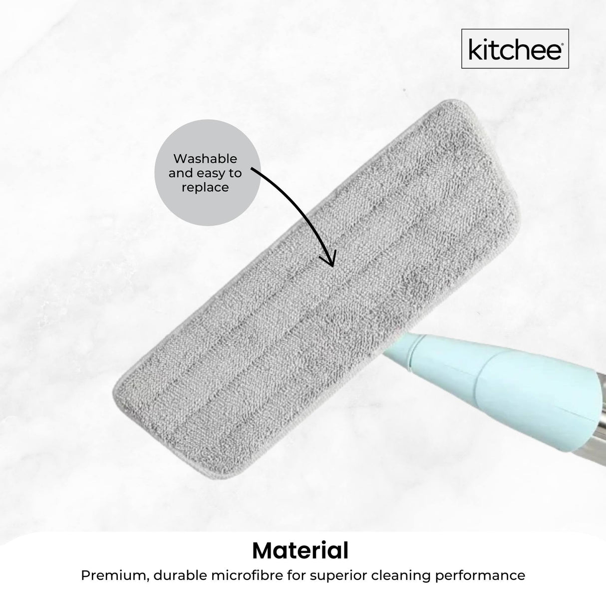 Kitchee Refillable Spray Floor Mop with Reusable & Washable Multi-Surface Microfibre Pad