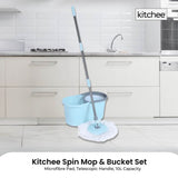 Kitchee Spin Mop & Bucket Set ??Microfibre Pad, Telescopic Handle, 10L Capacity