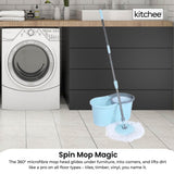 Kitchee Spin Mop & Bucket Set ??Microfibre Pad, Telescopic Handle, 10L Capacity