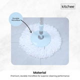 Kitchee Spin Mop & Bucket Set – Microfibre Pad, Telescopic Handle, 10L Capacity - 45-Degree Angle