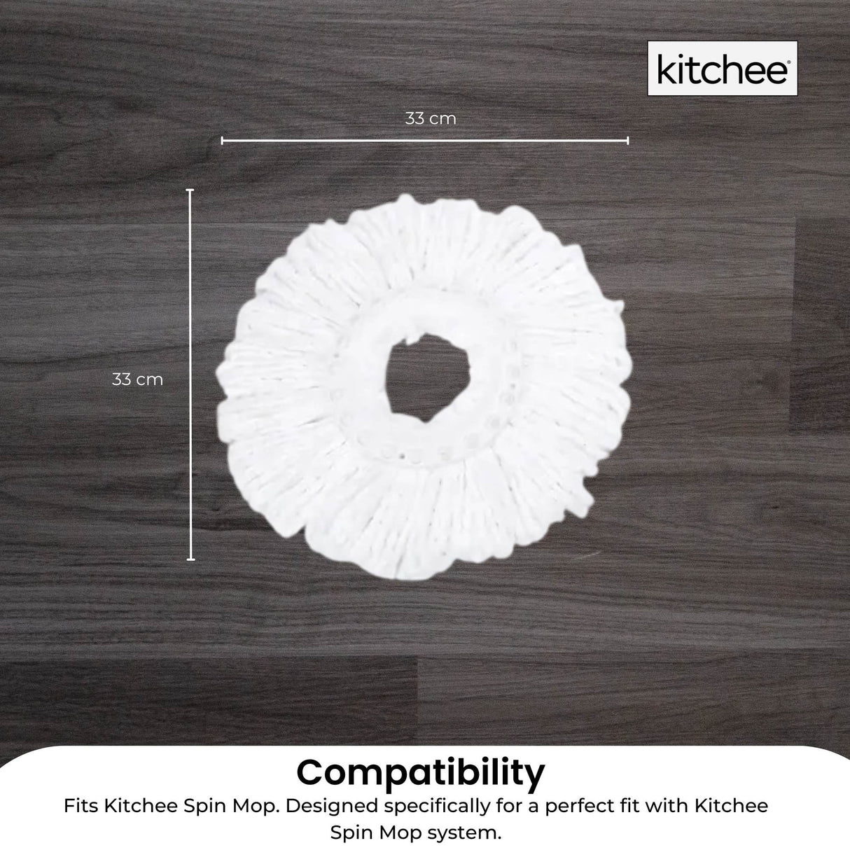 4x Kitchee Microfibre Mop Head Replacement for Kitchee Spin Mop - White Round