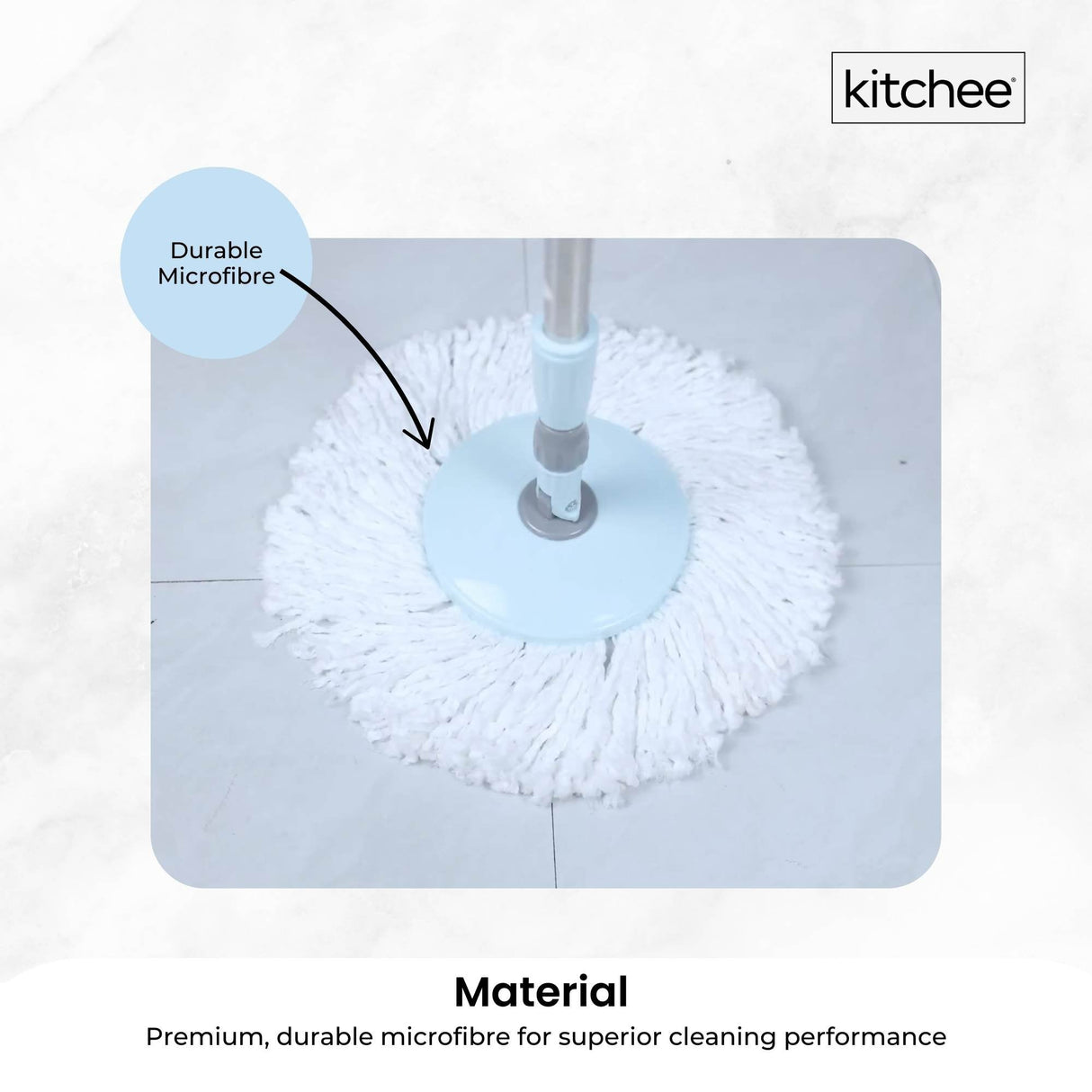 4x Kitchee Microfibre Mop Head Replacement for Kitchee Spin Mop - White Round