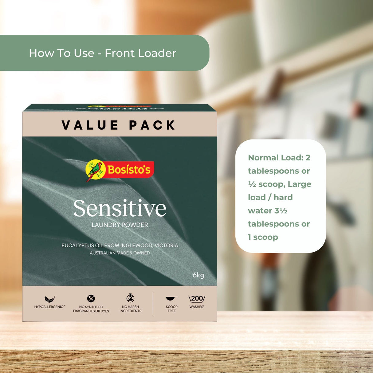 Bosisto's 6Kg Senstive Laundry Powder Refill - Eco Eucalyptus Washing Detergent