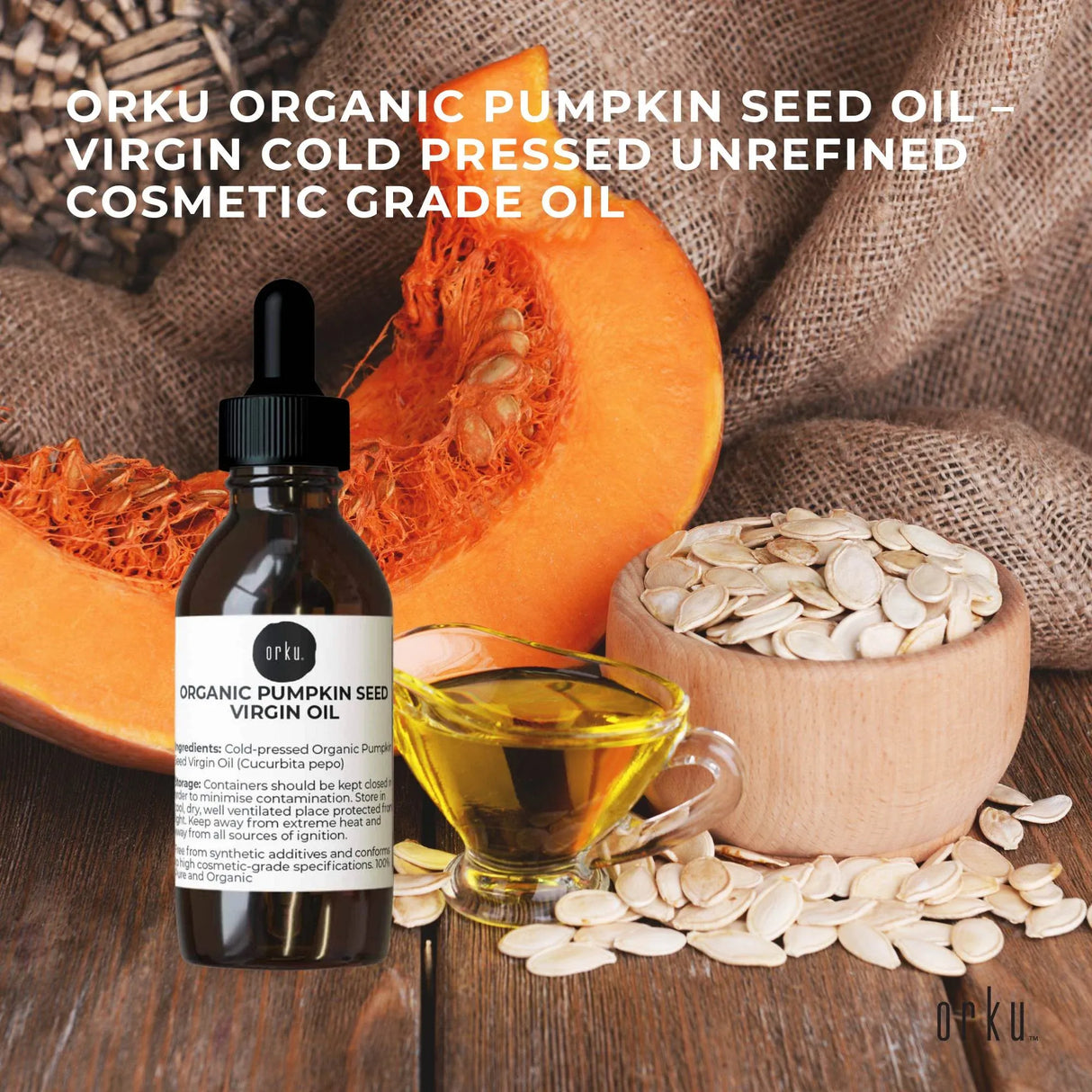 Orku 25ml Organic Pumpkin Seed Oil – Virgin Cold Pressed Unrefined Cosmetic Grade