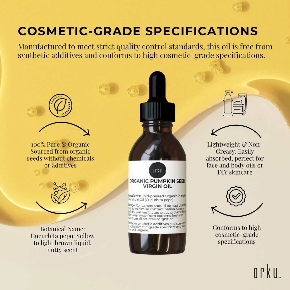 Orku 25ml Organic Pumpkin Seed Oil – Virgin Cold Pressed Unrefined Cosmetic Grade