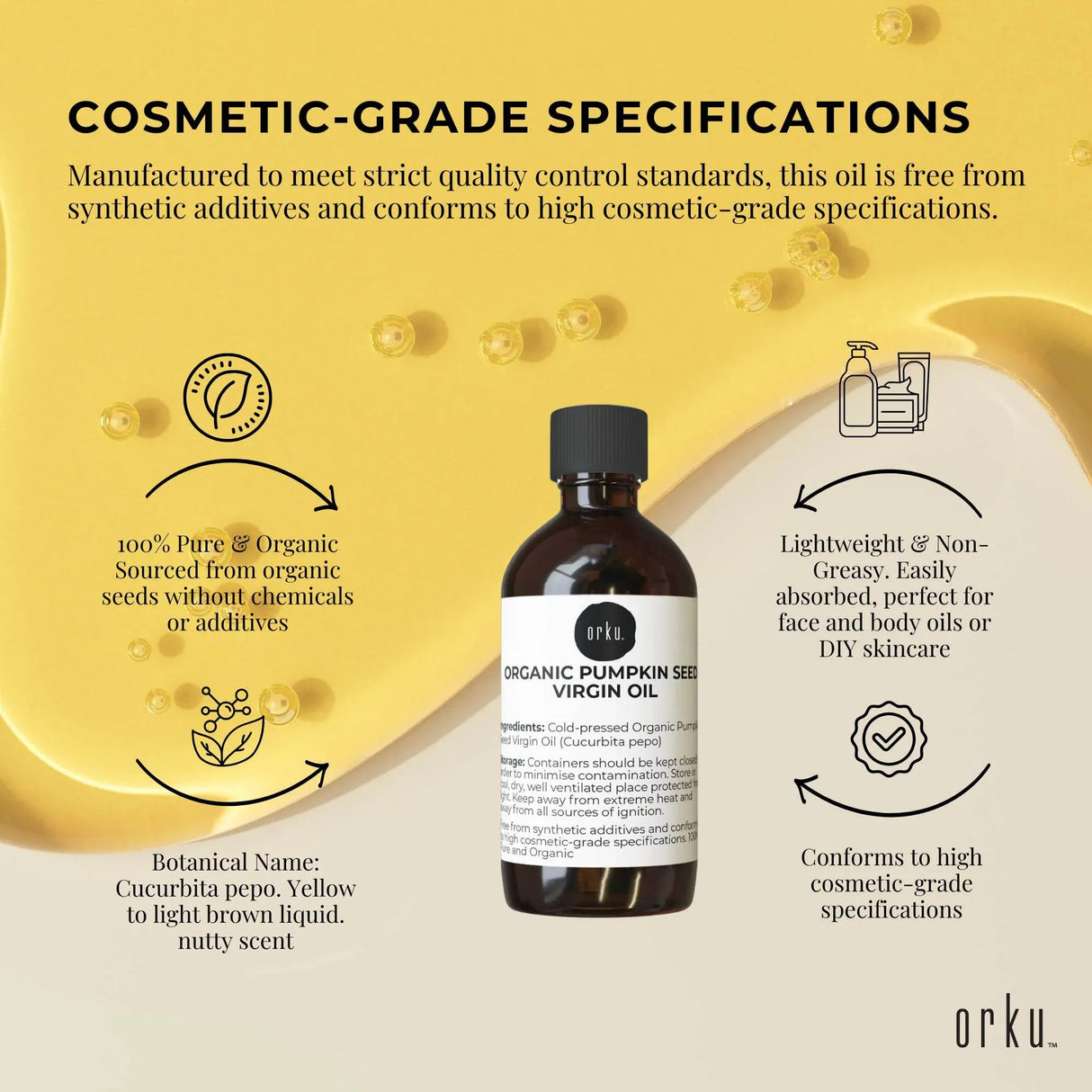 Orku 100ml Organic Pumpkin Seed Oil – Virgin Cold Pressed Unrefined Cosmetic Grade