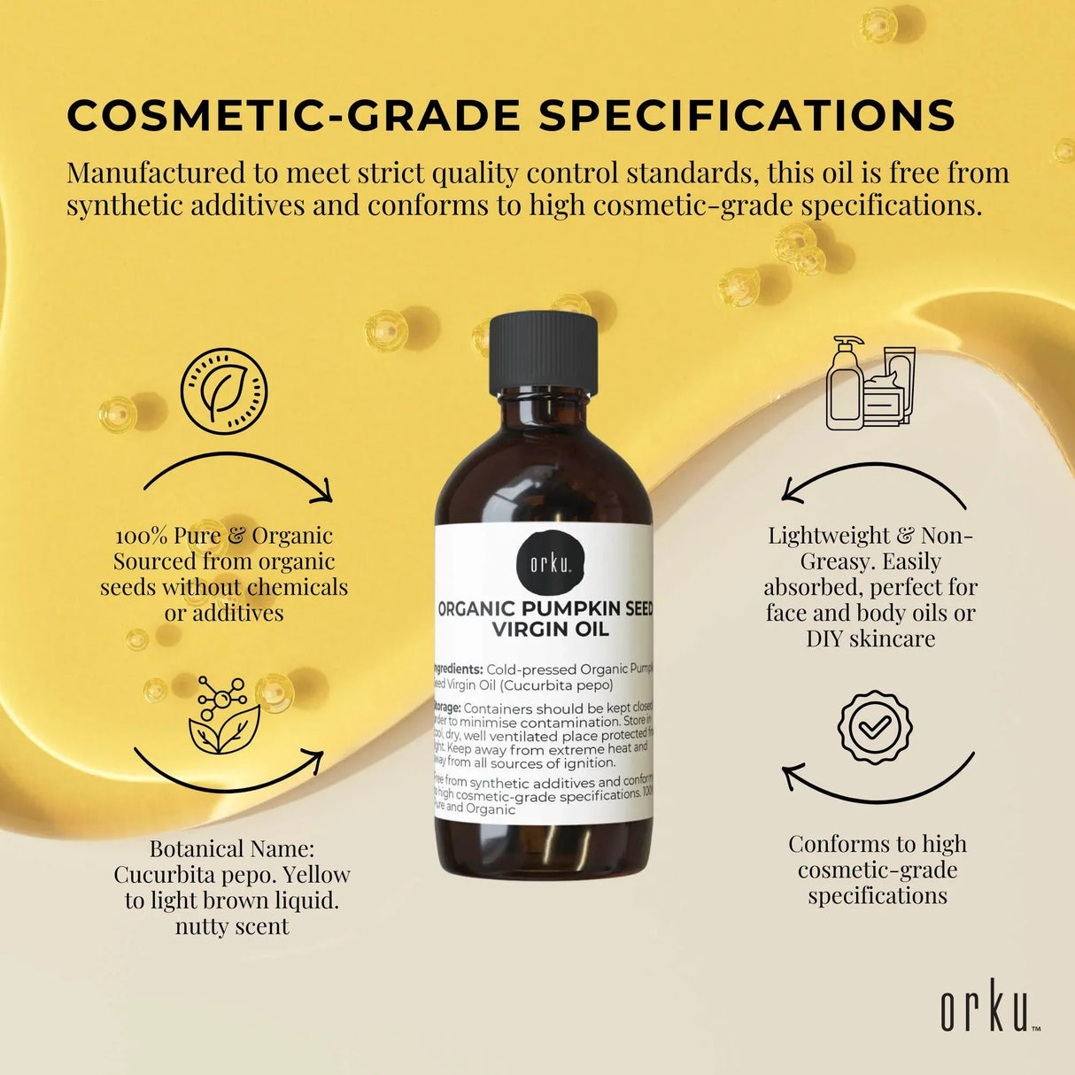 Orku 250ml Organic Pumpkin Seed Oil – Virgin Cold Pressed Unrefined Cosmetic Grade