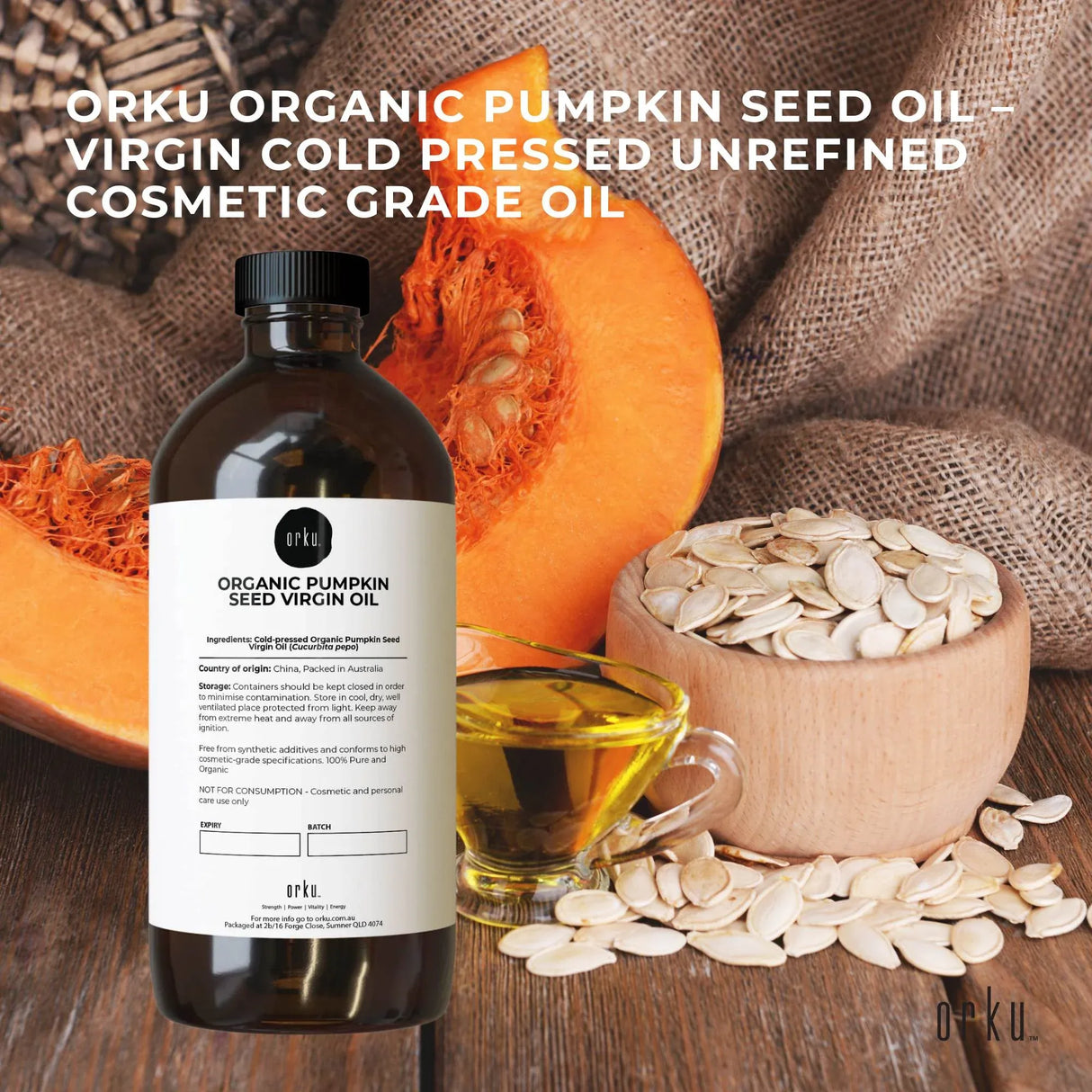 Orku 1L Organic Pumpkin Seed Oil – Virgin Cold Pressed Unrefined Cosmetic Grade