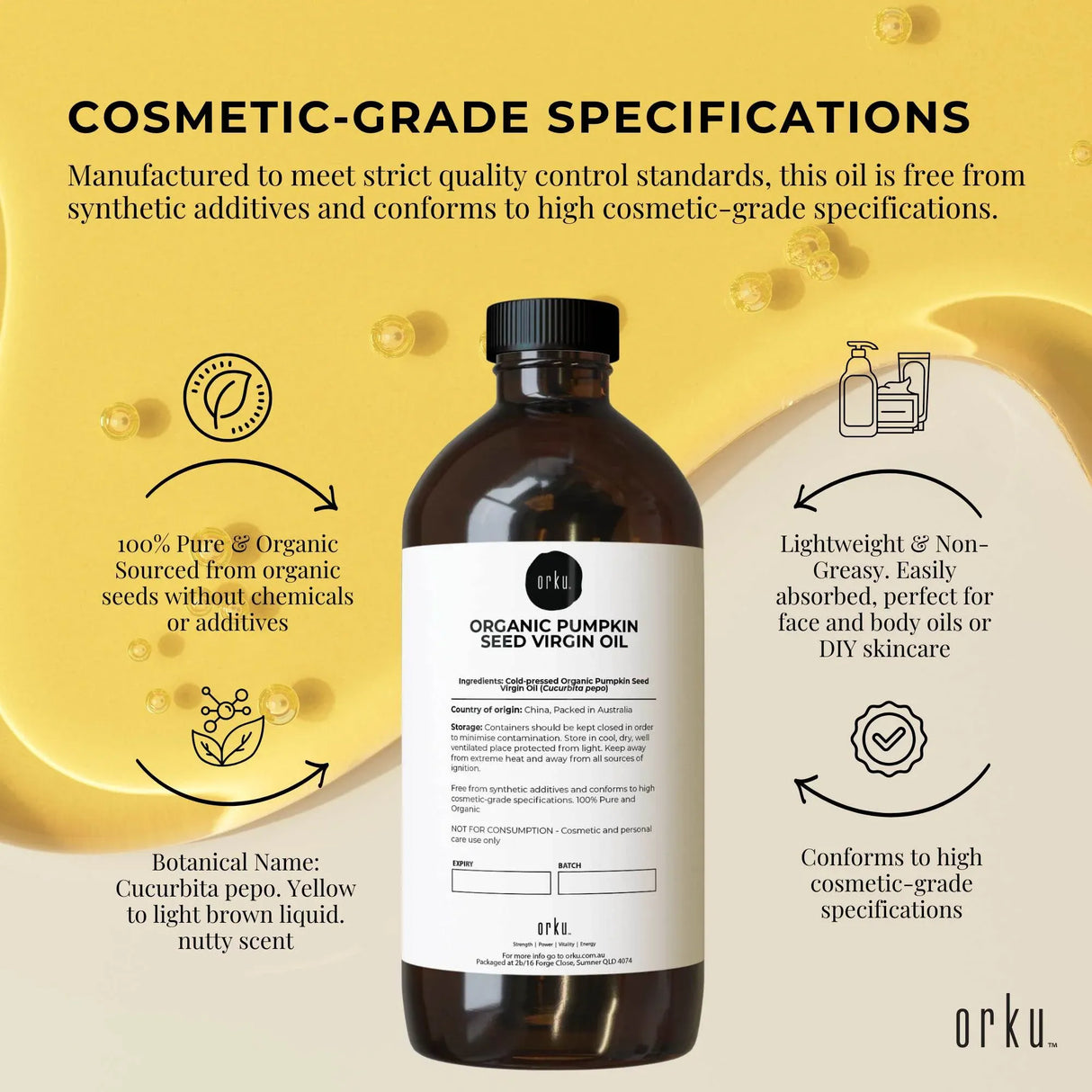 Orku 1L Organic Pumpkin Seed Oil – Virgin Cold Pressed Unrefined Cosmetic Grade
