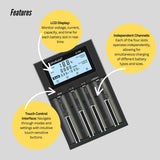 LiitoKala Lii-M4 Smart Battery Charger LCD - 4-Slot USB for 18650 AA AAA Li-ion - 45-Degree Angle