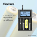 LiitoKala Lii-M4 Smart Battery Charger LCD - 4-Slot USB for 18650 AA AAA Li-ion - Low Angle