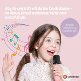 Mini Karaoke Machine and 2x Wireless Microphones Portable Bluetooth Speaker Pink