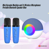 Mini Karaoke Machine and 2x Wireless Microphones Portable Bluetooth Speaker Blue - Front View
