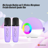 Mini Karaoke Machine - 2x Wireless Microphones Portable Bluetooth Speaker Purple - Front View