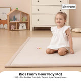 Kitchee Kids Foam Floor Play Mat 200x200cm – Padded Thick Soft Tatami Style Cream - Front View