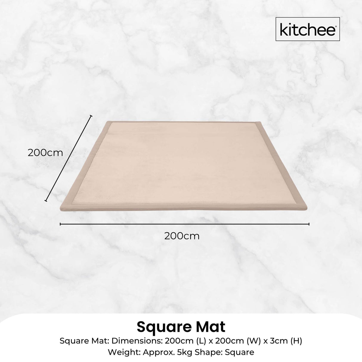 Kitchee Foam Floor Mat 200x200cm - Padded Thick Deep Soft Tatami Style Rug Cream