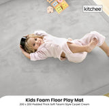 Kitchee Kids Foam Floor Play Mat 200x200cm – Padded Thick Soft Tatami Style Grey - Front View
