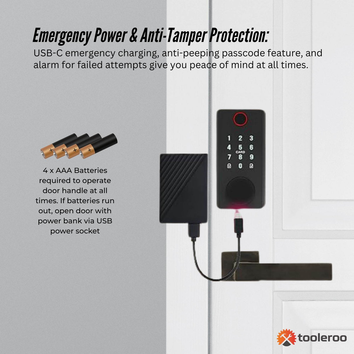 Tooleroo Digital Smart Door Lock Keypad - 5-in-1  Home Entry Security System