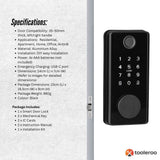 Tooleroo Digital Smart Door Lock Keypad - 5-in-1  Home Entry Security System - Low Angle