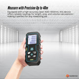 Tooleroo 40m Digital Laser Distance Measurer - LCD Area Volume Meter Tool - Side View