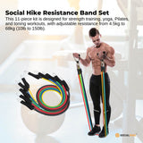 Social Hike Resistance Band Set with Handles - 11pcs Home Workout Kit 4.5-68kg - Front View