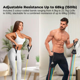 Social Hike Resistance Band Set with Handles - 11pcs Home Workout Kit 4.5-68kg - 45-Degree Angle