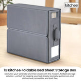 1x Kitchee Foldable Bed Sheet Storage Box - Linen and Closet Organiser Grey - Front View