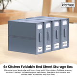 4x Kitchee Foldable Bed Sheet Storage Box - Linen and Closet Organiser Grey - Front View