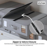 4x Kitchee Foldable Bed Sheet Storage Box - Linen and Closet Organiser Grey - Side View