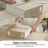 1x Kitchee Foldable Bed Sheet Storage Box - Linen and Closet Organiser Beige - Side View