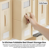 1x Kitchee Foldable Bed Sheet Storage Box – Linen & Closet Organiser Beige - Front View