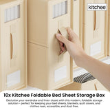 10x Kitchee Foldable Bed Sheet Storage Box – Linen & Closet Organiser Beige - Front View