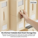 10x Kitchee Foldable Bed Sheet Storage Box - Linen and Closet Organiser Beige - Front View