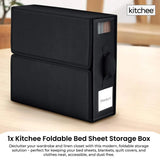 1x Kitchee Foldable Bed Sheet Storage Box - Linen and Closet Organiser Black - Front View