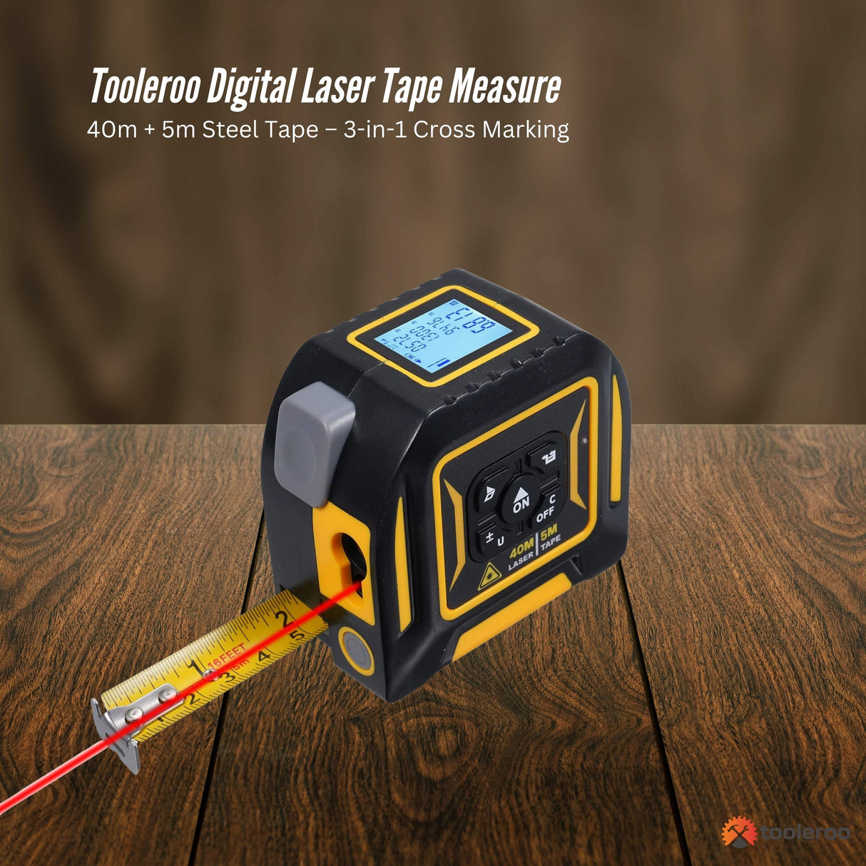 Tooleroo 40m Digital Laser Tape Measure + 5m Steel Tape ??3-in-1 Cross Marking